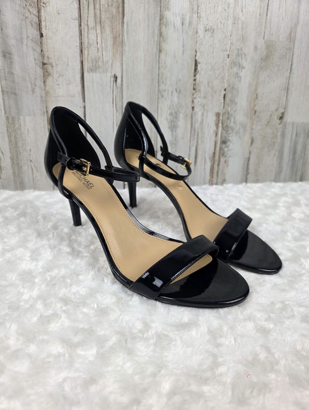 Michael Michael Kors Black Patent Leather Open-Toe Ankle-Strap Heels Size 9
